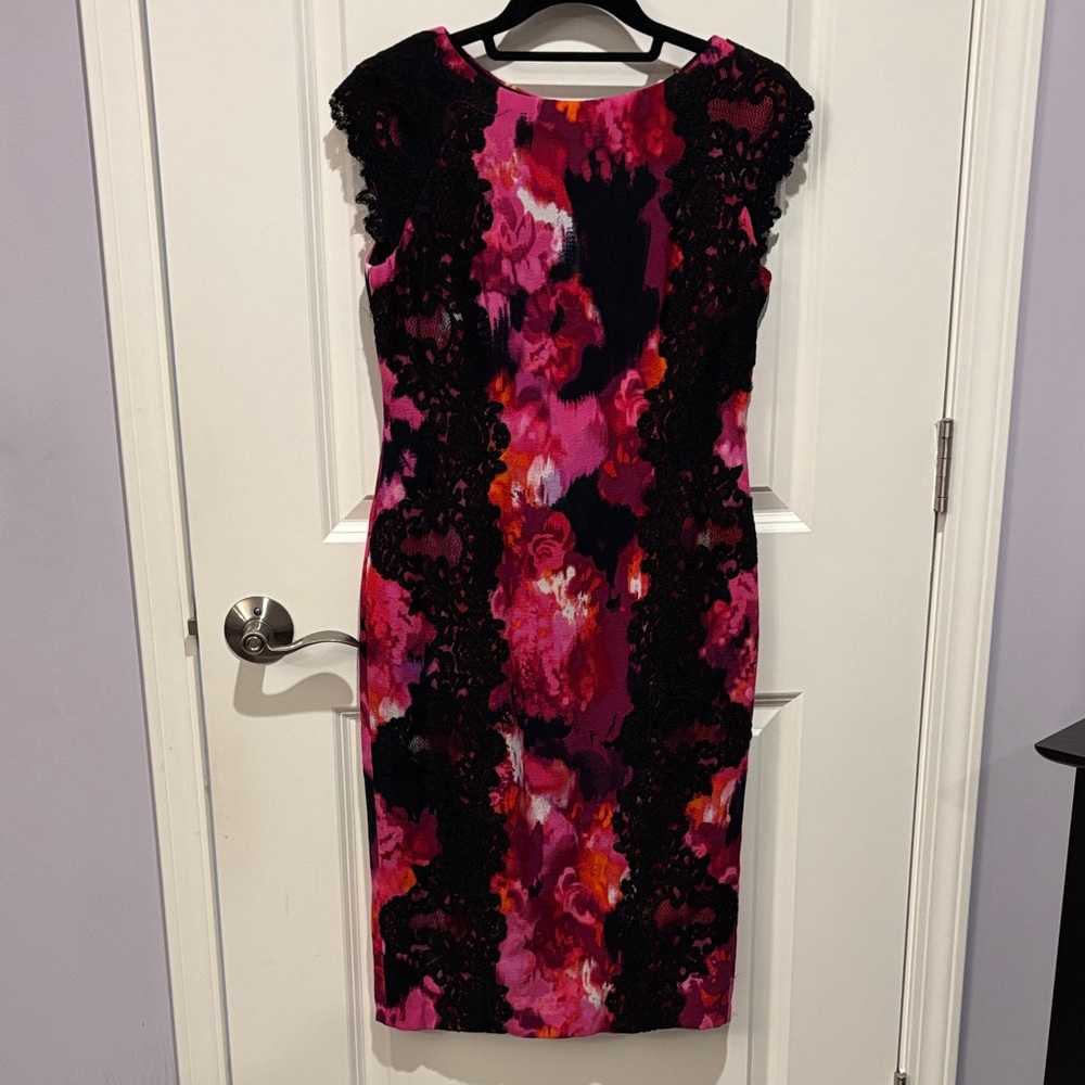 Maggy London Lace Crepe Pink and Black Sheath Dress